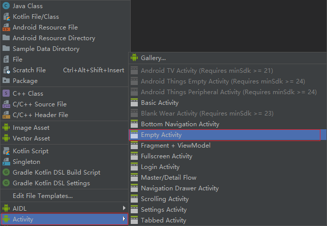 选择Empty Activity